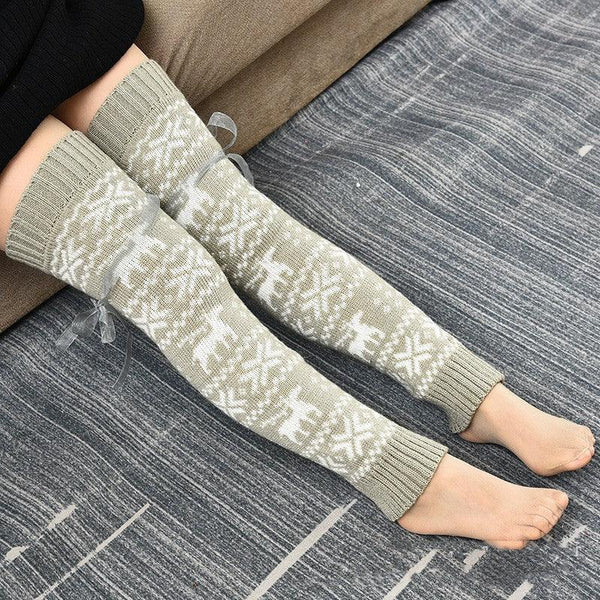 Thickened Warm Wool Stockings Knitted Over - the - knee Bunching Socks - Amazitshop
