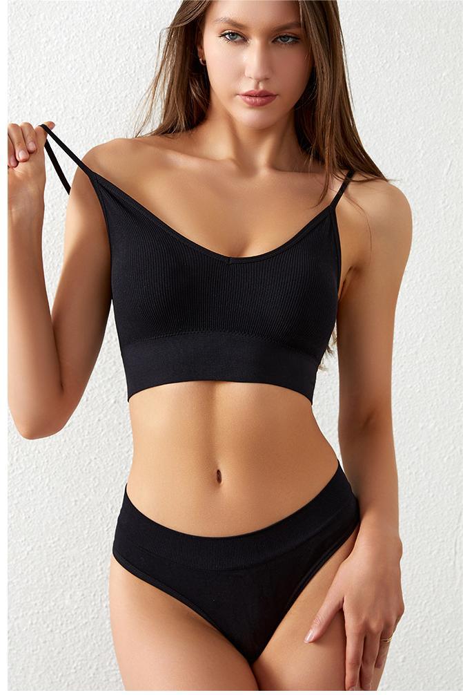 Thin - steel - free Rim Sports Suspender Vest French Triangle Cup Bar & Panties Two Piece Lingerie Set - Amazitshop