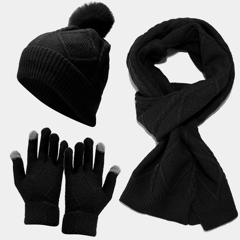 Three Piece Set Of Autumn And Winter Hats, Scarves, Gloves - Amazitshop