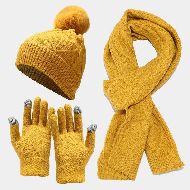 Three Piece Set Of Autumn And Winter Hats, Scarves, Gloves - Amazitshop
