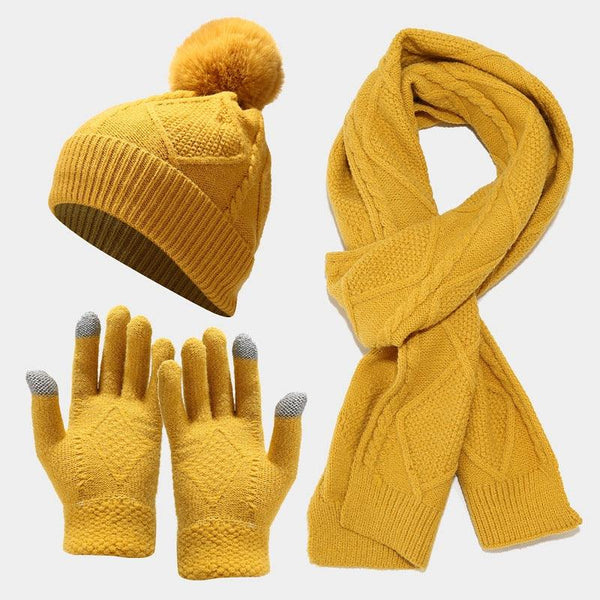 Three Piece Set Of Autumn And Winter Hats, Scarves, Gloves - Amazitshop