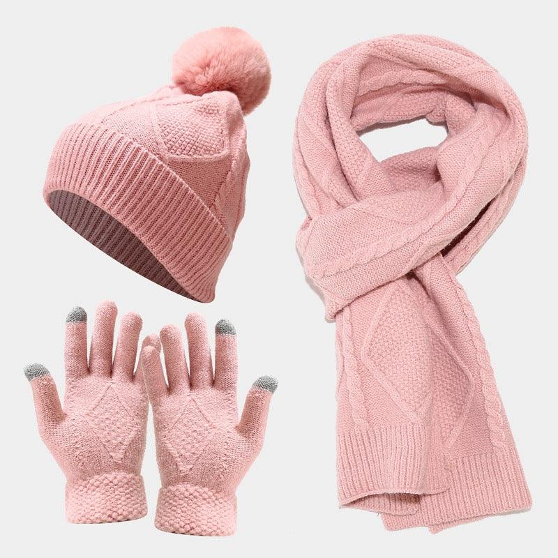 Three Piece Set Of Autumn And Winter Hats, Scarves, Gloves - Amazitshop