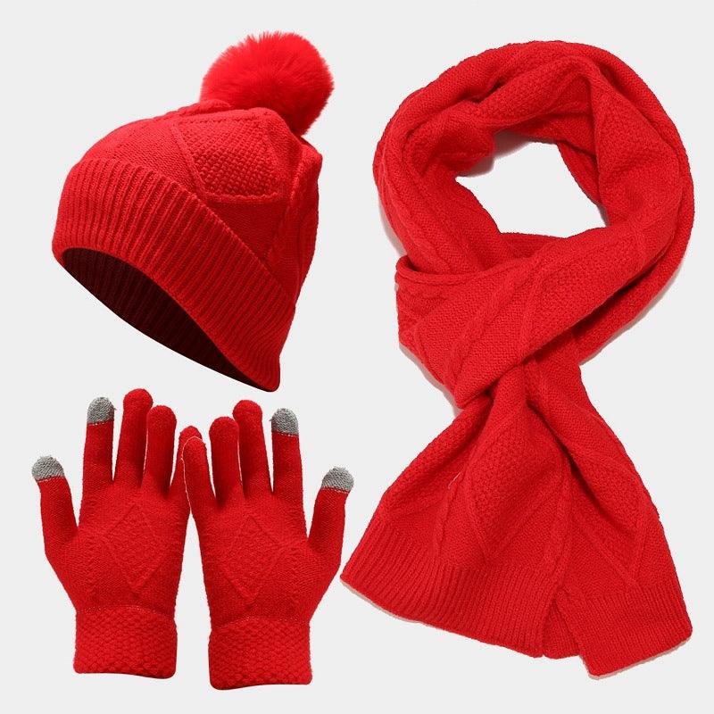 Three Piece Set Of Autumn And Winter Hats, Scarves, Gloves - Amazitshop
