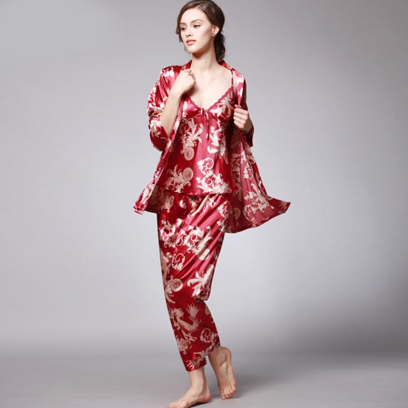 Three - piece silk pajamas for women - Amazitshop