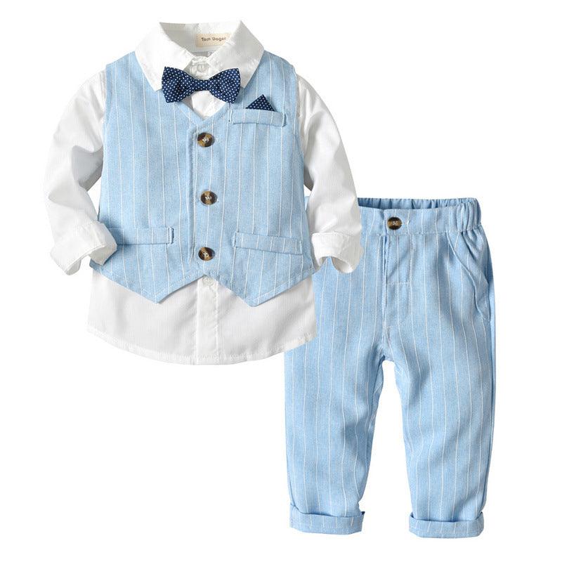 Three - Piece Suit Of Shirt And Striped Waistcoat And Trousers - Amazitshop