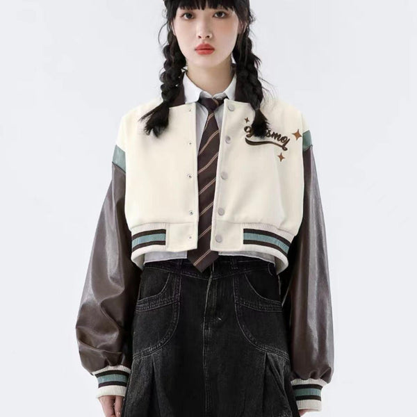 Tide Brand Retro American Rose Letter Embroidery Short Coat - Amazitshop