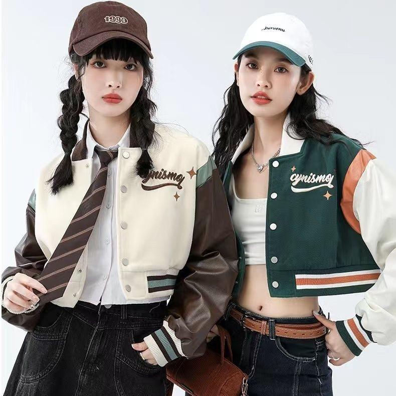 Tide Brand Retro American Rose Letter Embroidery Short Coat - Amazitshop