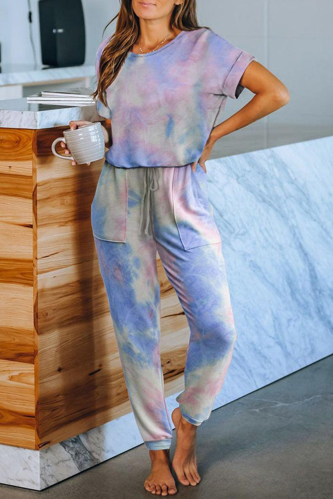 Tie Dye Print One Piece Pajamas Loungewear - Amazitshop