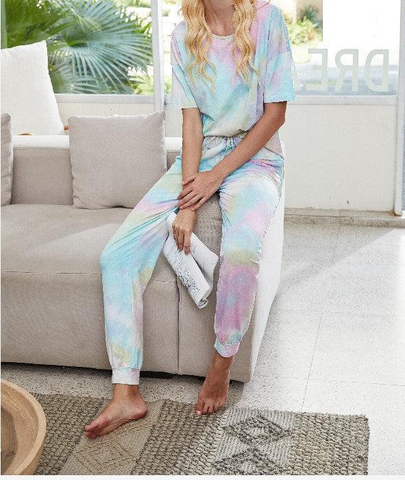 Tie Dye Print One Piece Pajamas Loungewear - Amazitshop