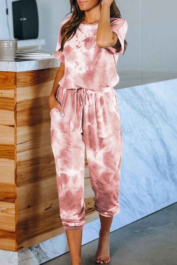 Tie Dye Print One Piece Pajamas Loungewear - Amazitshop