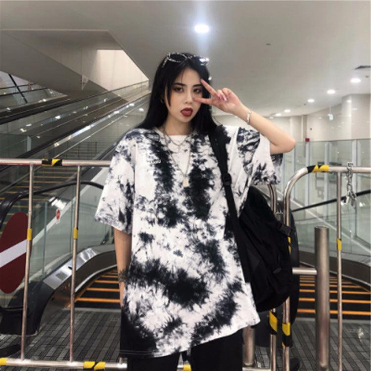 Tie Dye Print T Shirt Women Tops Tees O - neck - Amazitshop