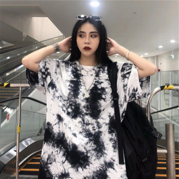 Tie Dye Print T Shirt Women Tops Tees O - neck - Amazitshop