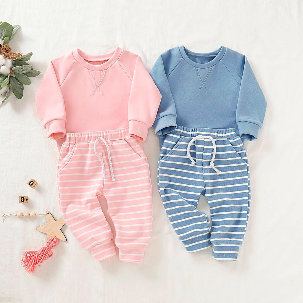 Toddler Boys And Girls Clothes Set Sweatshirt Tops Long Striped Pants Pajamas outfit 3 - 18 Months - Amazitshop
