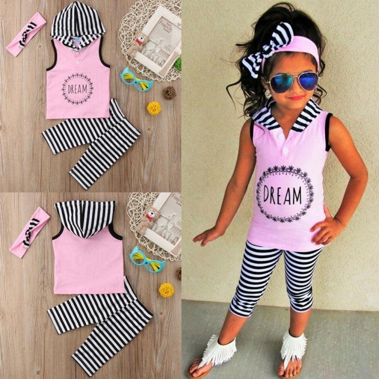 Toddler Kids Baby Girl 1T - 6T Hoodie Top Pants Striped Leggings Headband Outfit Clothes - Amazitshop