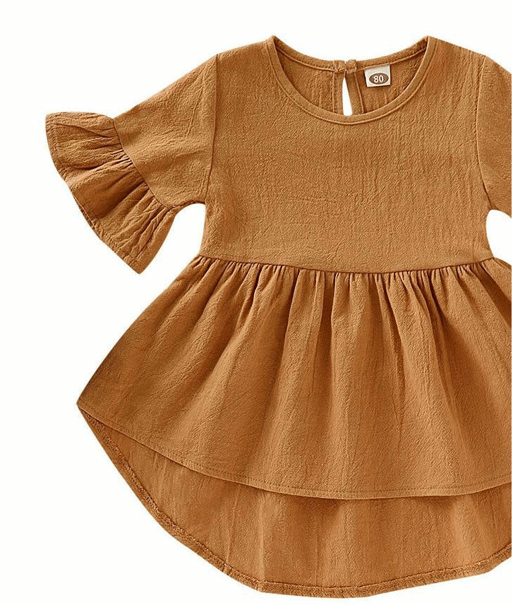 Toddler Kids Baby Girls Flare Short Sleeve Cotton Solid - Amazitshop