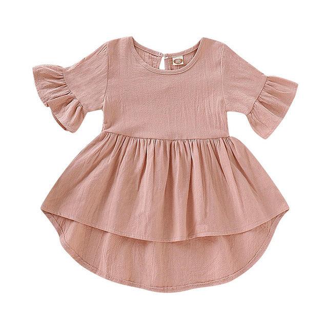 Toddler Kids Baby Girls Flare Short Sleeve Cotton Solid - Amazitshop