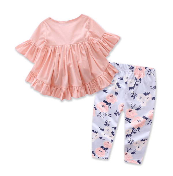 Toddler Kids Baby Girls Outfits Clothes Sets Cotton T-shirt Top Short Sleeve Pants Flower 2PCS Clothing Set - Amazitshop