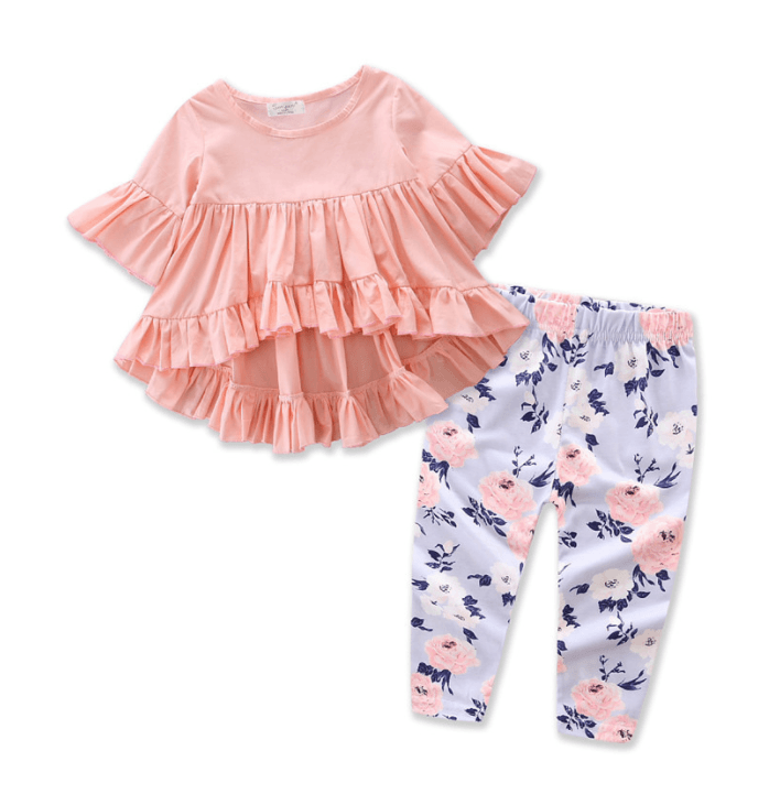 Toddler Kids Baby Girls Outfits Clothes Sets Cotton T-shirt Top Short Sleeve Pants Flower 2PCS Clothing Set - Amazitshop