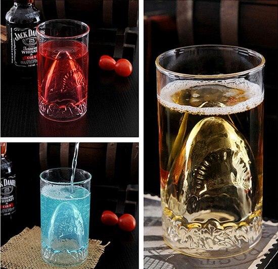 Transparent Glass Cup Shark Glass Wine Milk Tea Water Breakfast Cup Mugs Double - layer Bar Wine Drinkware - Amazitshop