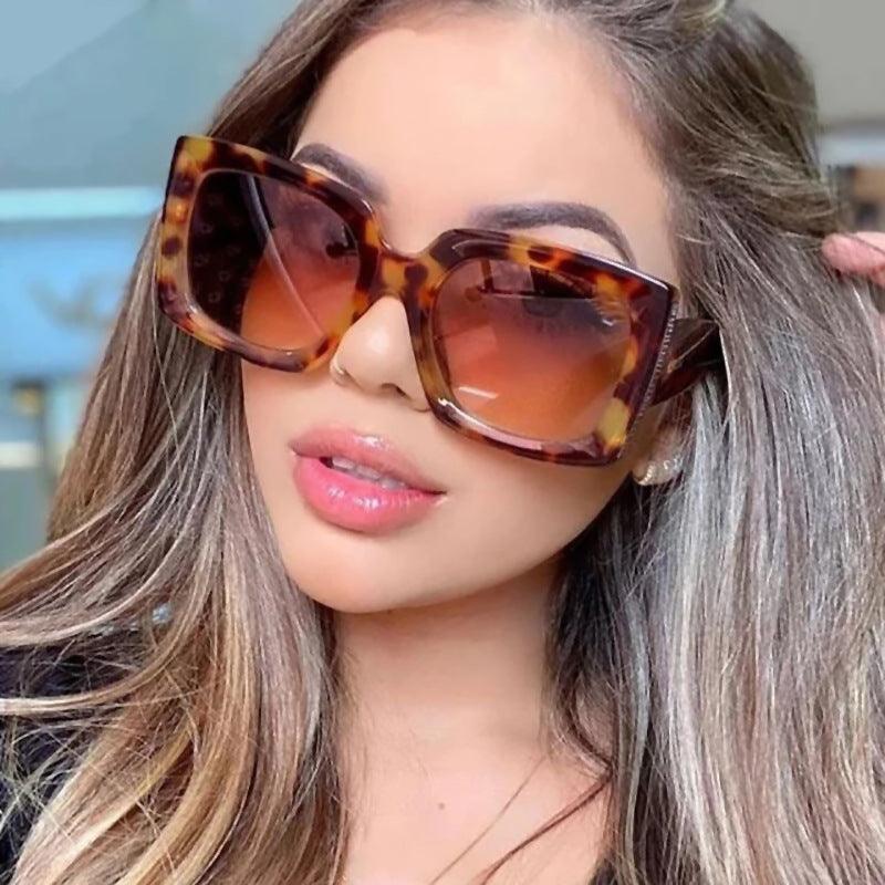 Trendy Large Frame Sunglasses Women Square Bright Black Sunglasses - Amazitshop
