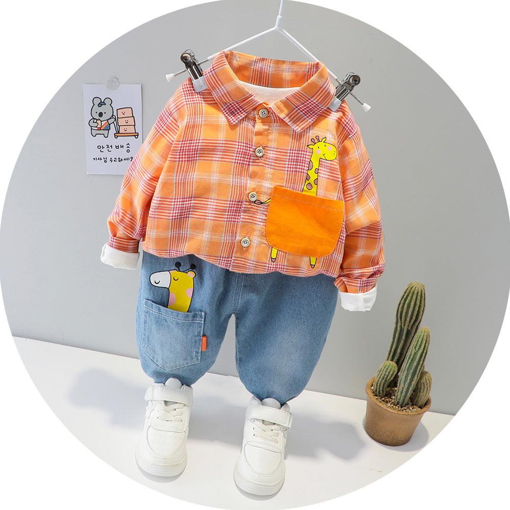 Two - piece Check cCotton Shirt For Kids - Amazitshop