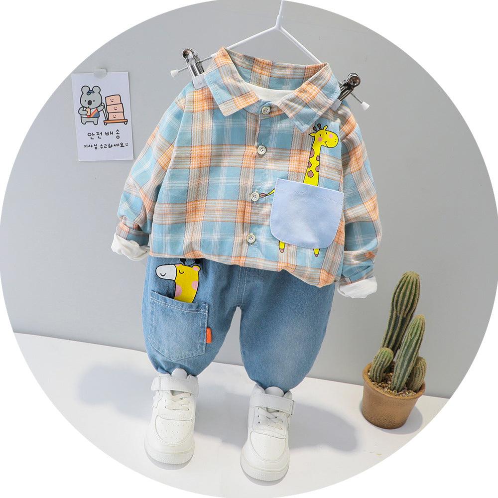 Two - piece Check cCotton Shirt For Kids - Amazitshop