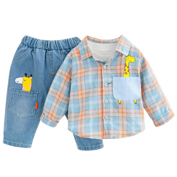 Two - piece Check cCotton Shirt For Kids - Amazitshop