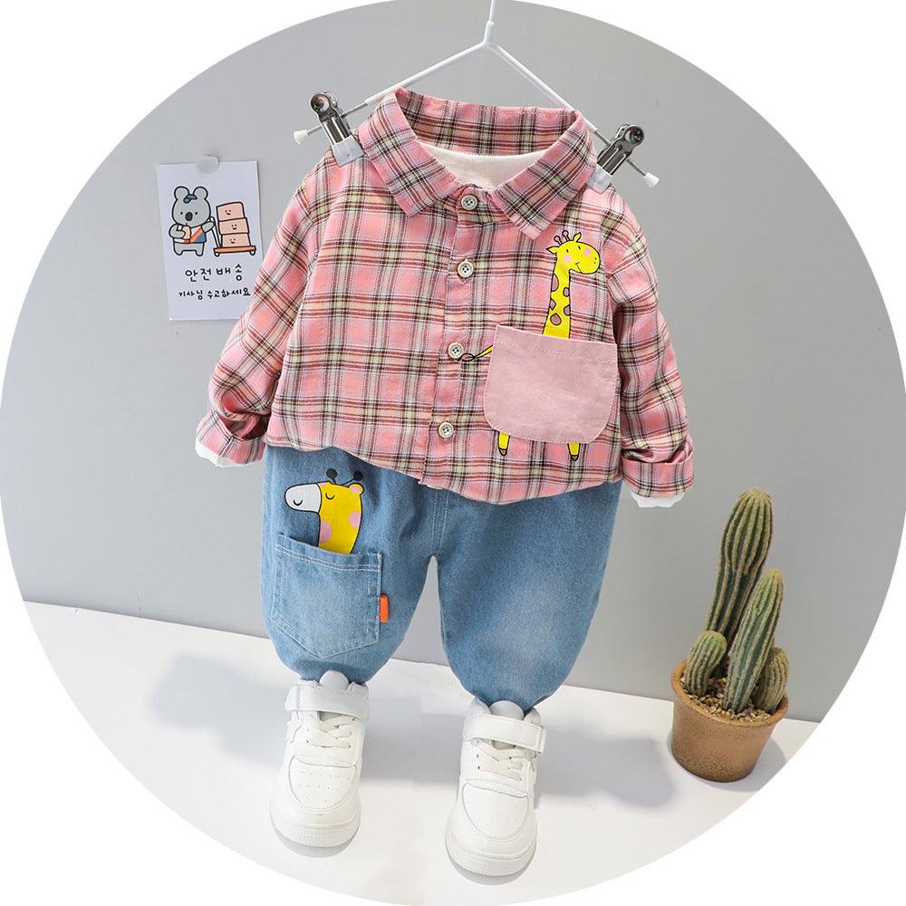 Two - piece Check cCotton Shirt For Kids - Amazitshop