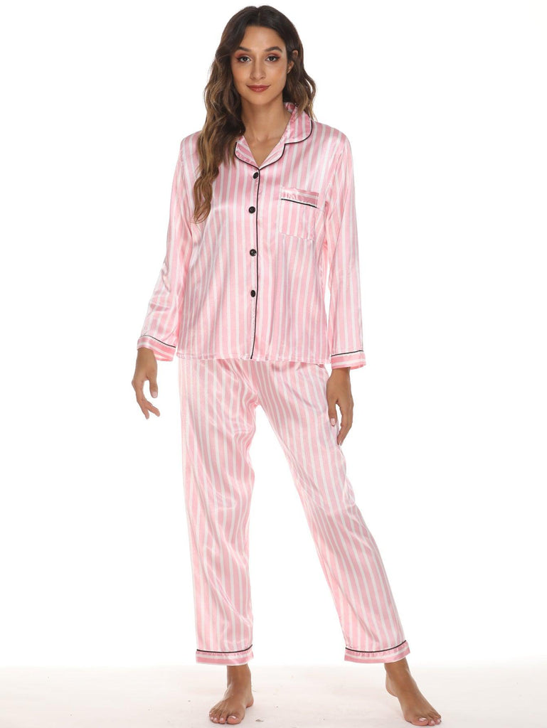 Two - piece Stretch Satin Home Wear Pajamas Women - Amazitshop