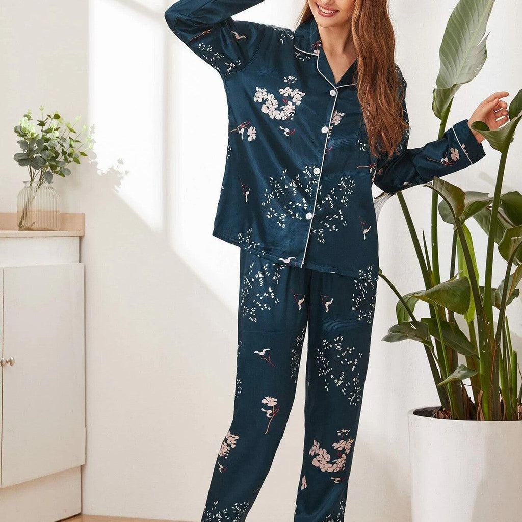 Two - piece Stretch Satin Home Wear Pajamas Women - Amazitshop