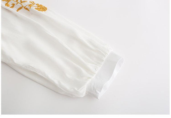 V - neck Embroidered Loose Dress Embroidered Long Skirt - Amazitshop