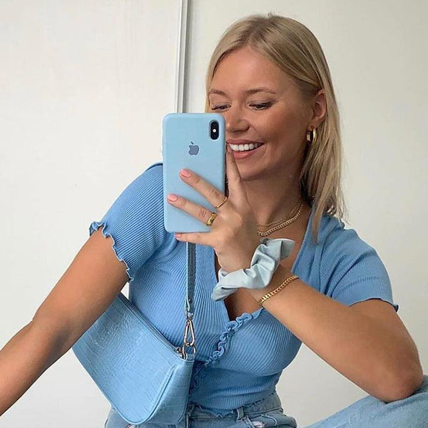 V Neck Ruffles Short Sleeve T Shirt Women Summer Casual Button Crop Top Basic Blue T Shirt Tops - Amazitshop