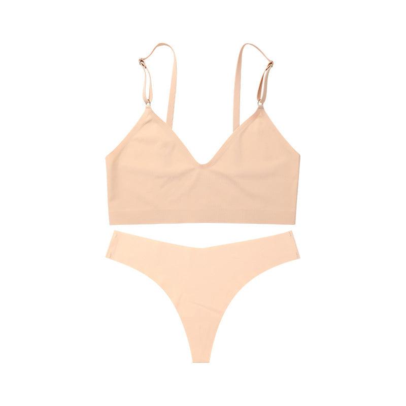 V - neck Wireless Seamless Lingerie & Panties Two Piece Set - Amazitshop