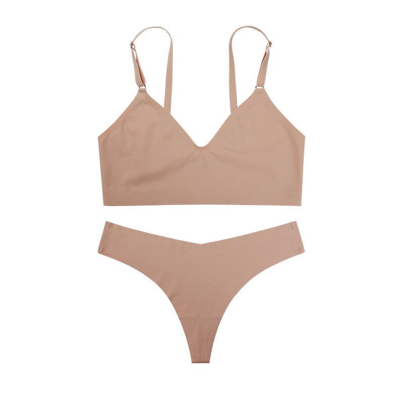 V - neck Wireless Seamless Lingerie & Panties Two Piece Set - Amazitshop