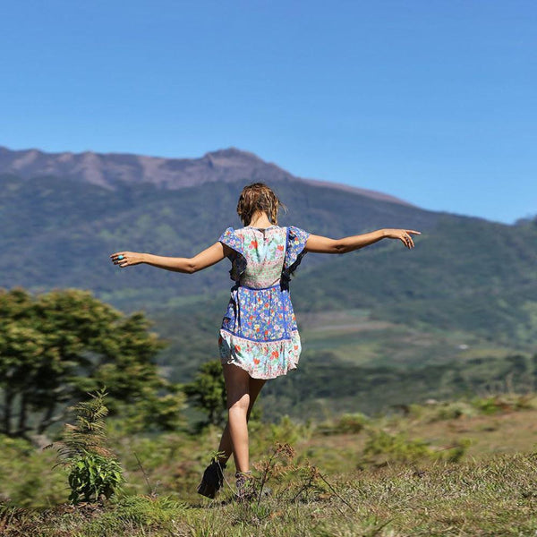 Vacation style pleated print dress - Amazitshop