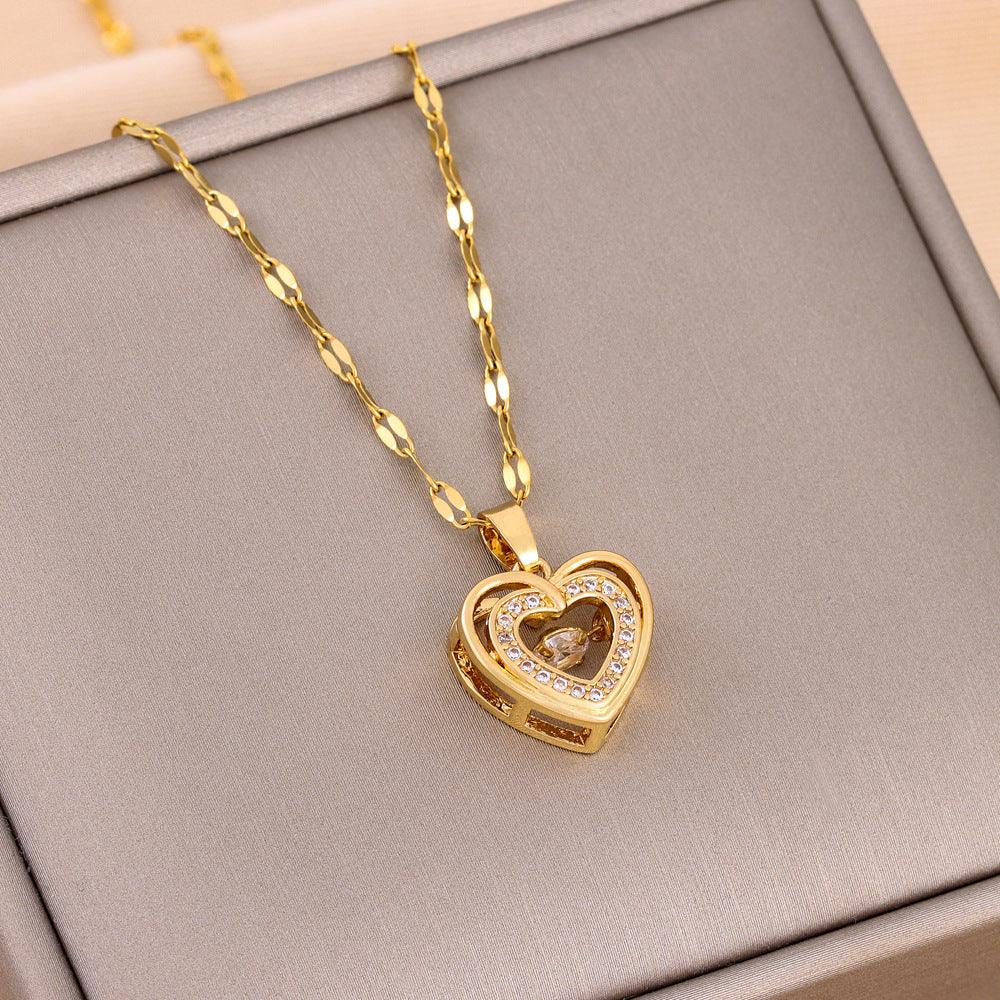 Valentines Day Gift Double - layer Smart Love Pendant Titanium Steel Necklace Fashion Jewelry Woman - Amazitshop