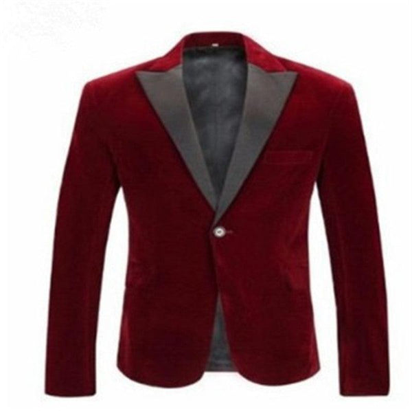 Velvet Burgundy Fashion Casual Suit Jacket - Amazitshop