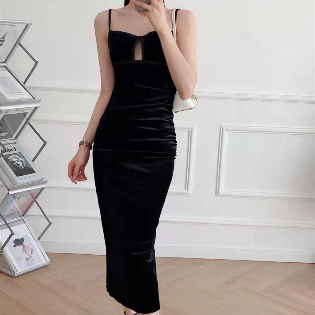 Velvet Dress Retro Velvet Pleated - Amazitshop