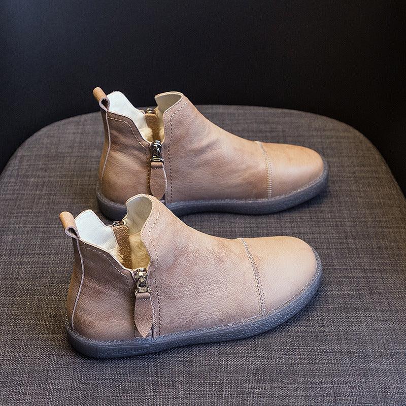 Velvet Padded All - matching Women's Double Zipper White Shoes - Amazitshop