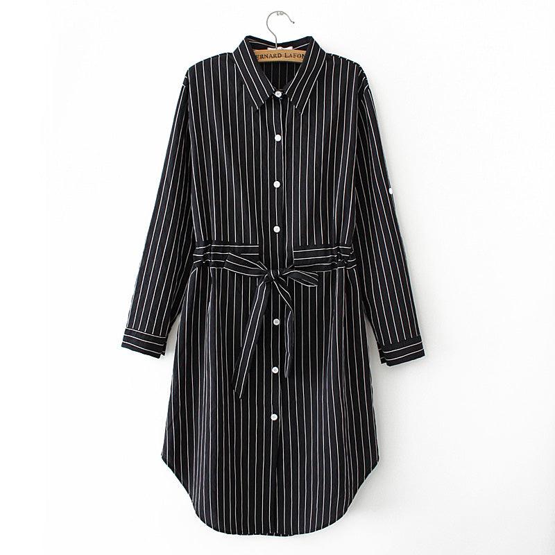 Vertical Stripes Fashion Temperament Waist Shirt - Amazitshop