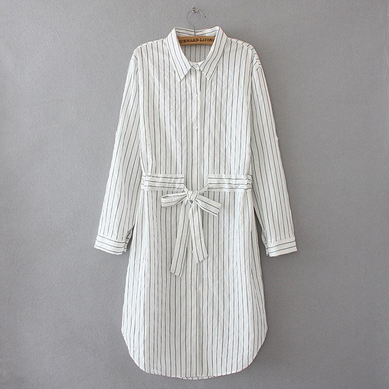 Vertical Stripes Fashion Temperament Waist Shirt - Amazitshop