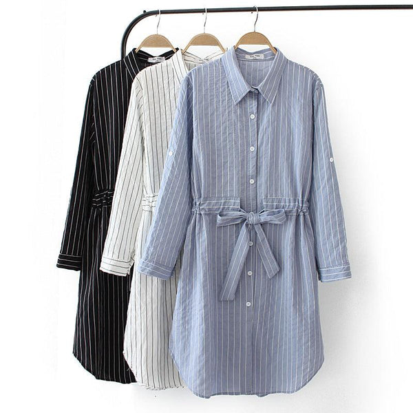 Vertical Stripes Fashion Temperament Waist Shirt - Amazitshop