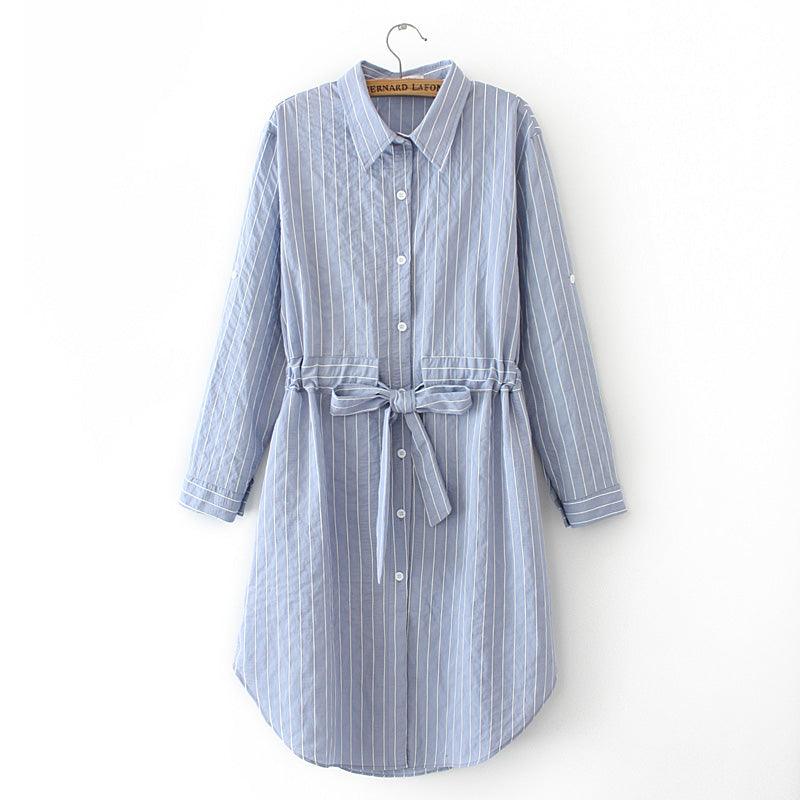 Vertical Stripes Fashion Temperament Waist Shirt - Amazitshop