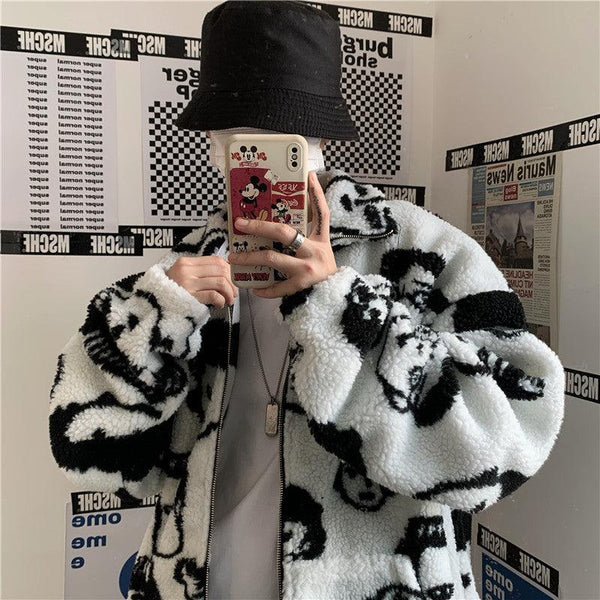 WAKUTA Winter Wool Coat Female Street Wear Chic Cute Funny Print Coats and Jackets Casual Loose Winter Clothes for Women - Amazitshop