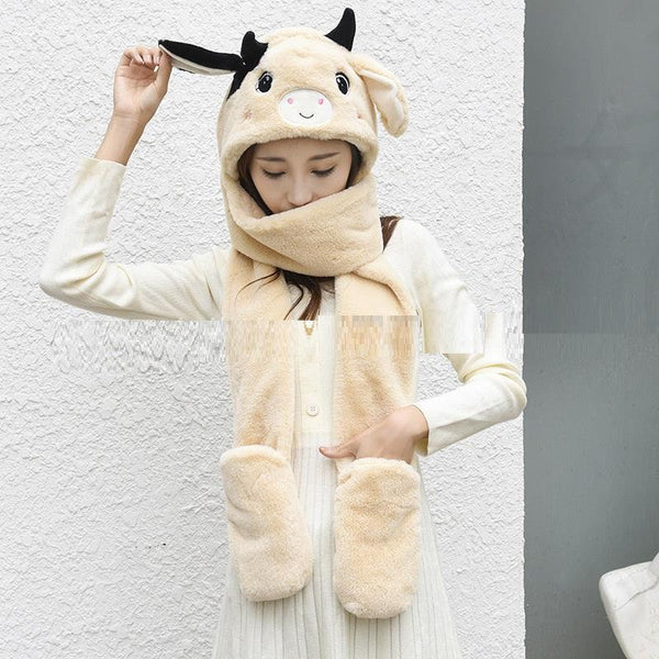 Warm Gloves, Scarves, Hats, Plush Three Piece Set - Amazitshop