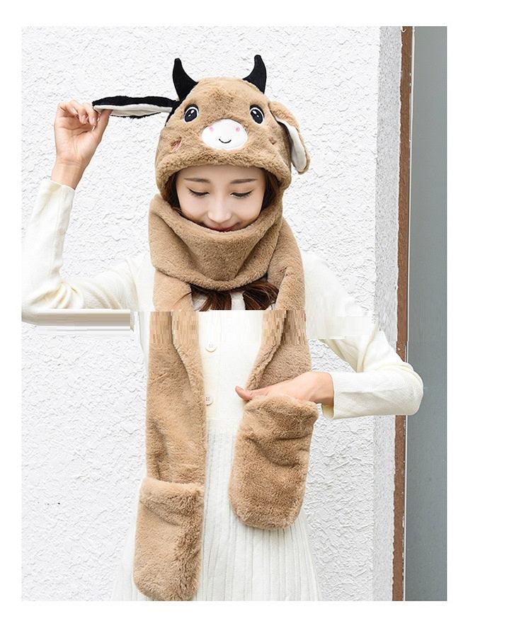 Warm Gloves, Scarves, Hats, Plush Three Piece Set - Amazitshop