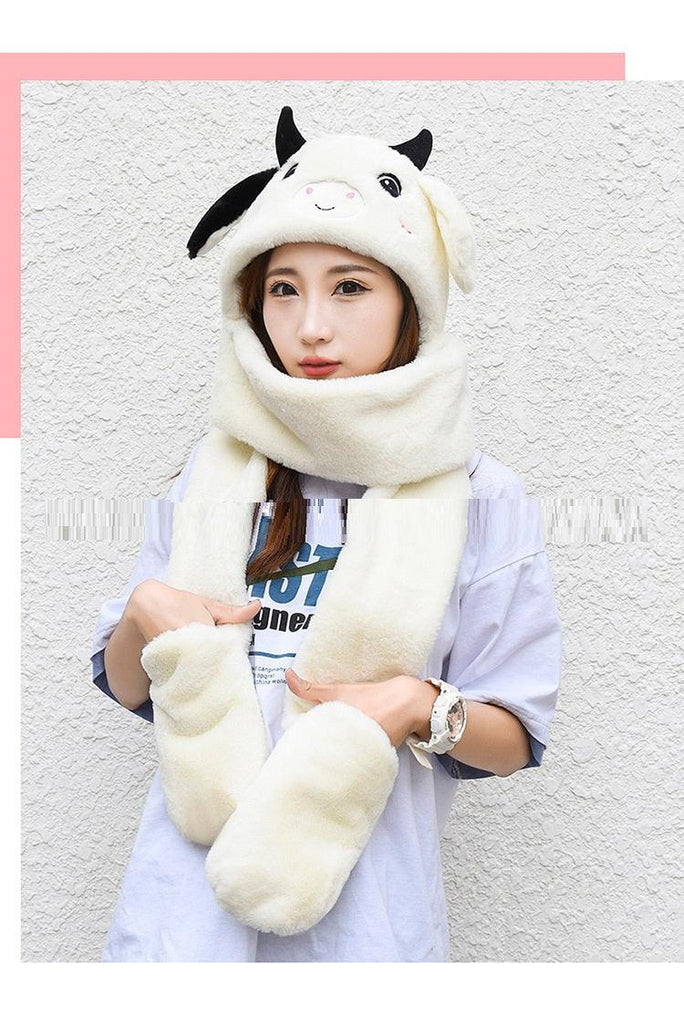 Warm Gloves, Scarves, Hats, Plush Three Piece Set - Amazitshop