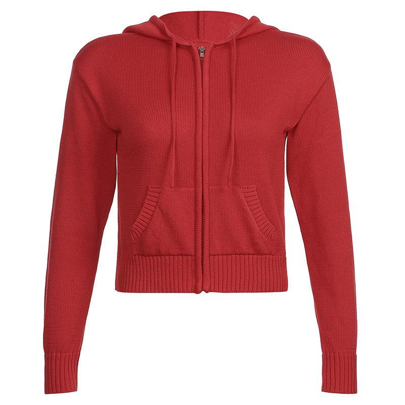 Warm Hooded Zippered Cardigan Solid Color Jacket - Amazitshop