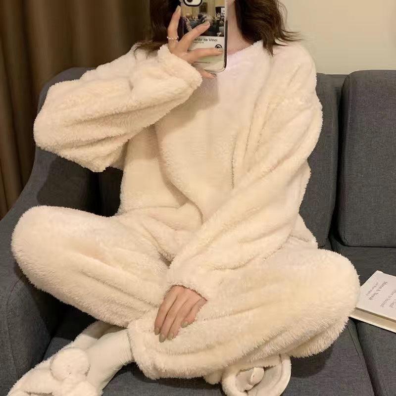 Warm Thickened Velvet Pajamas Fleece - lined Loungewear Women's Suit - Amazitshop