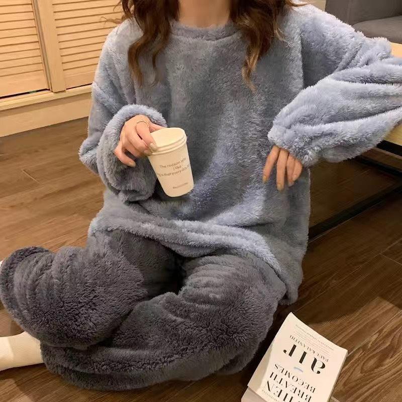 Warm Thickened Velvet Pajamas Fleece - lined Loungewear Women's Suit - Amazitshop
